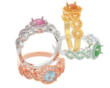 Üç boyutlu değerli yüzükler.