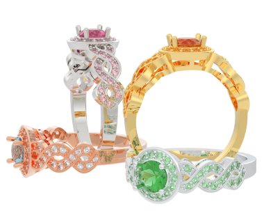 Üç boyutlu değerli yüzükler.