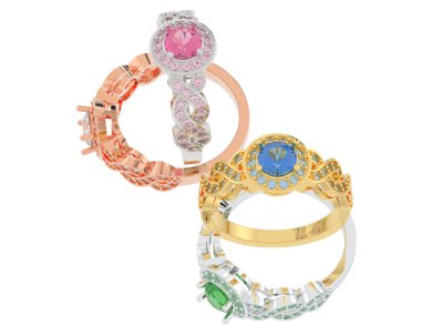 Üç boyutlu değerli yüzükler.