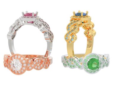 Üç boyutlu değerli yüzükler.