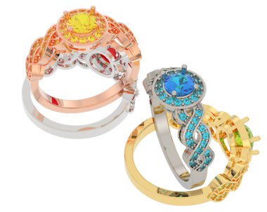 Üç boyutlu değerli yüzükler.