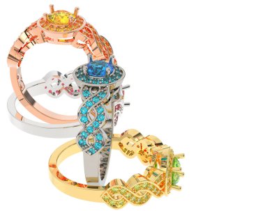 Üç boyutlu değerli yüzükler.