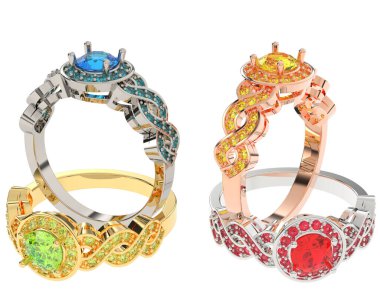 Üç boyutlu değerli yüzükler.