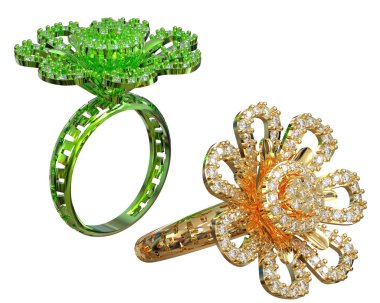 Üç boyutlu değerli yüzükler.