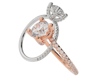 Beyaz arkaplanda izole edilmiş iki nişan yüzüğünün 3D çizimi 