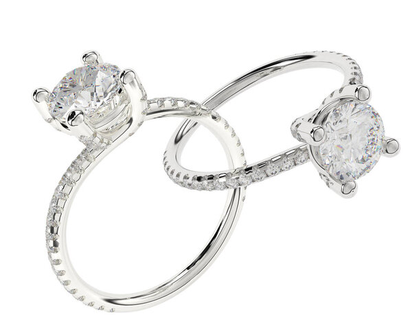 3D иллюстрация двух обручальных колец на белом фоне 