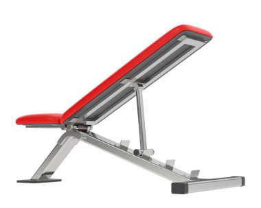 Beyaz arka planda ayarlanabilir spor salonu bankı. 3D görüntüleme. Görüntü