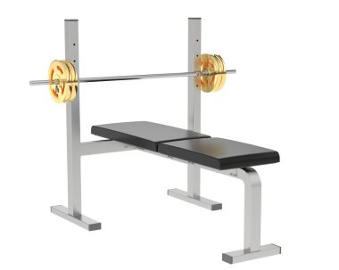 Düz ağırlık bankı arka planda izole. 3d görüntüleme - illüstrasyon