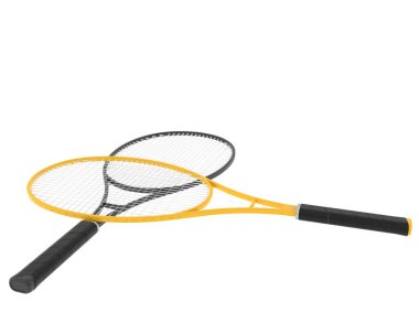 Beyaz üzerine izole edilmiş iki tenis raketinin 3D çizimi 
