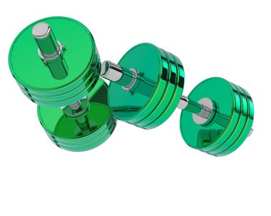 İki yeşil dumbell üzerinde beyaz izole 