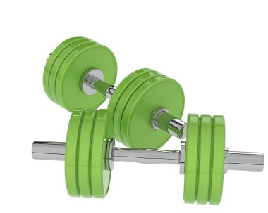 İki yeşil dumbell üzerinde beyaz izole 