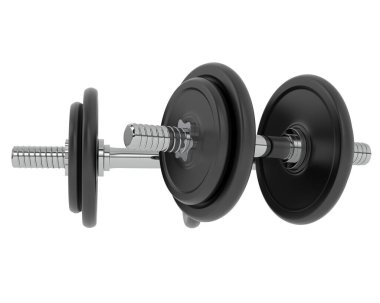 Beyaz üzerine iki siyah dambıl. 