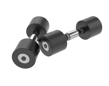 Beyaz üzerine iki siyah dambıl. 