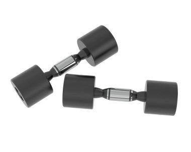 Beyaz üzerine iki siyah dambıl. 