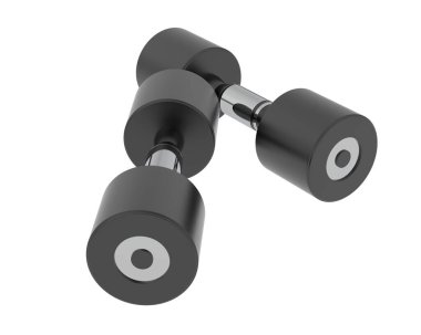 Beyaz üzerine iki siyah dambıl. 