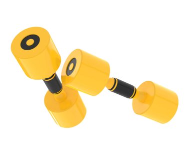 İki sarı dambıl beyaza izole edilmiş. 