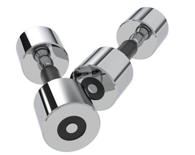  Beyaz renkte izole edilmiş iki gümüş dambılın üç boyutlu çizimi