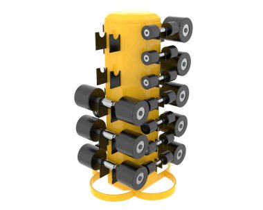 Arka planda halterleri olan ağırlık ağacı. 3d görüntüleme - illüstrasyon