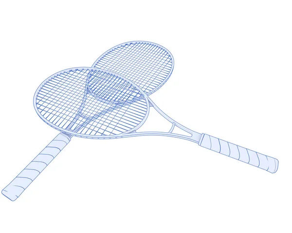 两个网球拍在白色上隔离的3D插图 — 图库照片