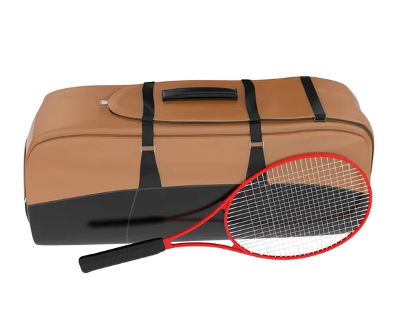 Beyaz Teniste Iki Tenis Raketi Çantanın Boyutlu Çizimi — Stok fotoğraf
