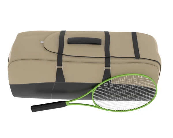 Beyaz Teniste Iki Tenis Raketi Çantanın Boyutlu Çizimi — Stok fotoğraf