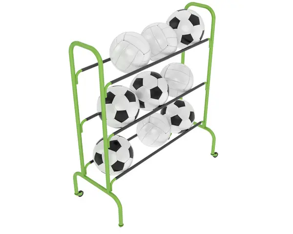 Fotboll Och Volleyboll Bollar Hyllan Sportutrustning Isolerad Vit Bakgrund — Stockfoto