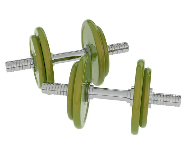 Two Green Dumbbells Isolated White — Stock Photo, Image
