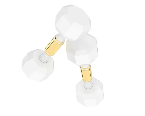Twee Gouden Witte Duimbellen Geïsoleerd Wit — Stockfoto