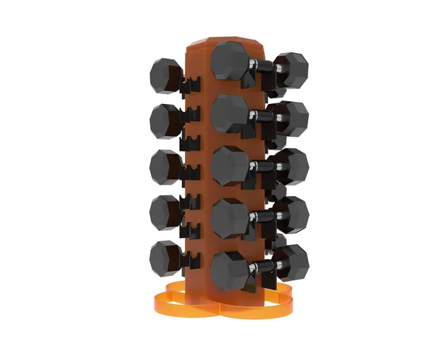 バックグラウンドで隔離されたダンベルを持つ重量木 3Dレンダリング イラスト — ストック写真