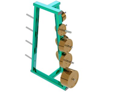 Beyaz arkaplanda dambılları olan şık bir spor salonu.