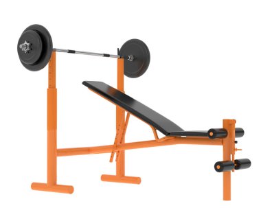 Spor salonunun 3D çizimi, spor aletleri, ayarlanabilir spor bankları. 