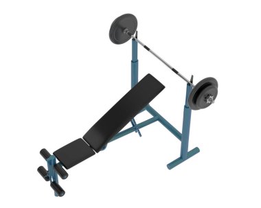 Spor salonunun 3D çizimi, spor aletleri, ayarlanabilir spor bankları. 