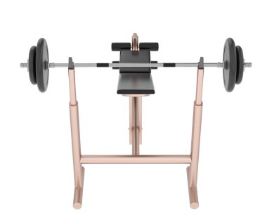 Spor salonunun 3D çizimi, spor aletleri, ayarlanabilir spor bankları. 