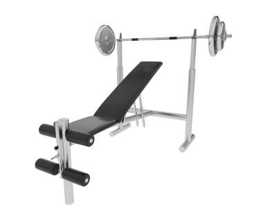 Spor salonunun 3D çizimi, spor aletleri, ayarlanabilir spor bankları. 