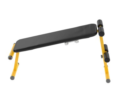 Spor salonunun 3D çizimi, spor aletleri, ayarlanabilir spor bankları. 