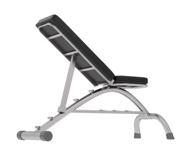 Spor salonunun 3D çizimi, spor aletleri, ayarlanabilir spor bankları. 