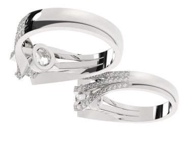 Yüzüklerin 3 boyutlu modelleri. Nişan beyaz platin halkalar 