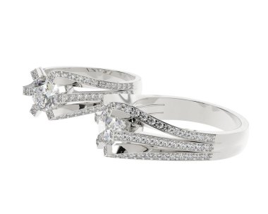 Yüzüklerin 3 boyutlu modelleri. Nişan beyaz platin halkalar 