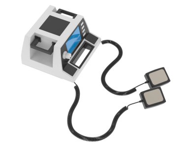 Defibrilatör arka planda izole edildi. 3d görüntüleme - illüstrasyon