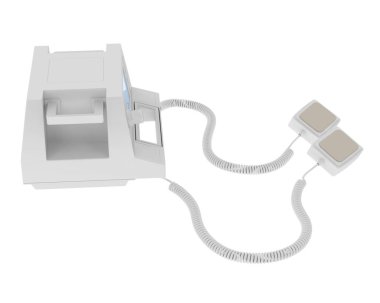 Defibrilatör arka planda izole edildi. 3d görüntüleme - illüstrasyon