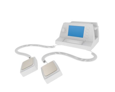 Defibrilatör arka planda izole edildi. 3d görüntüleme - illüstrasyon