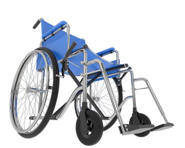 Tekerlekli sandalyenin beyaz arka plandaki 3 boyutlu görüntüsü