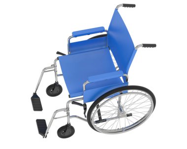 Tekerlekli sandalyenin beyaz arka plandaki 3 boyutlu görüntüsü