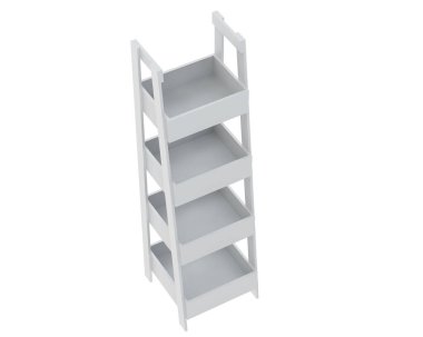 Beyaz arkaplanda 3 boyutlu raflar oluşturuldu 