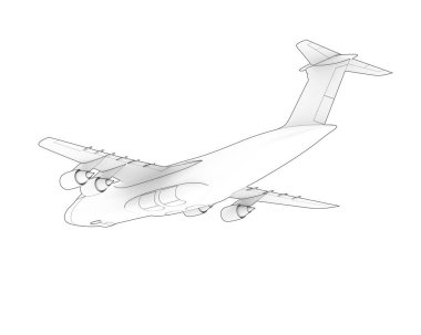 Beyaz zemin üzerinde C-5 uçağının 3D çizimi