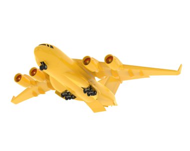 Sarı c17 düzleminin 3 boyutlu çizimi. büyük askeri nakliye uçakları beyaz arka planda izole edildi 