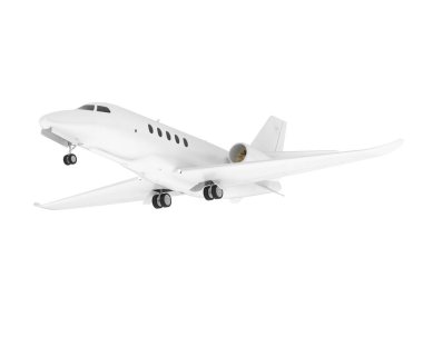 Beyaz uçağın üç boyutlu tasviri. Cessna ışık arka planında izole edilmiş.