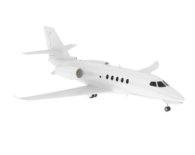 Beyaz uçağın üç boyutlu tasviri. Cessna ışık arka planında izole edilmiş.