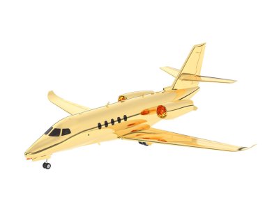 Cessna 'nın beyaz arka planda izole edilmiş 3D altın uçak modeli.