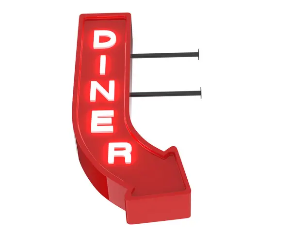 Diner Skylt Pil Isolerad Grå Bakgrund Återgivning Illustration — Stockfoto